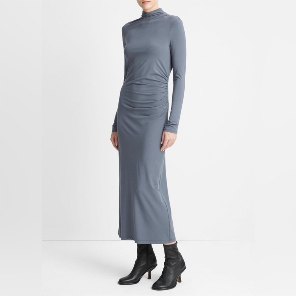 NWT Vince Ruched Midi dress mock neck- Gray